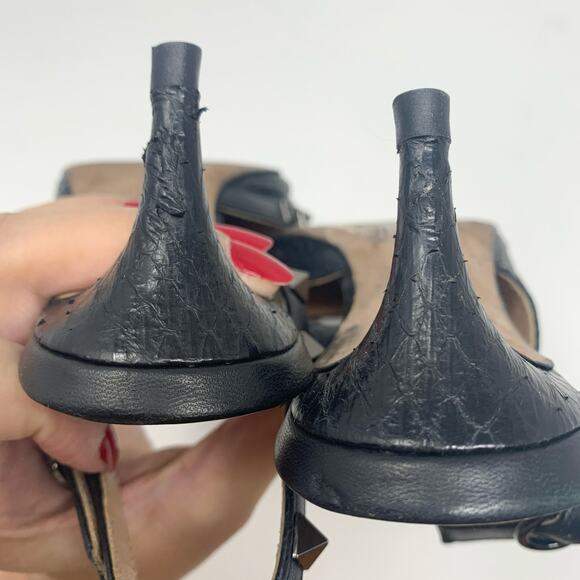 Valentino Rockstud Black Snakeskin Slingback Pointed Toe Kitten Heels EU 36 - Picture 9 of 13